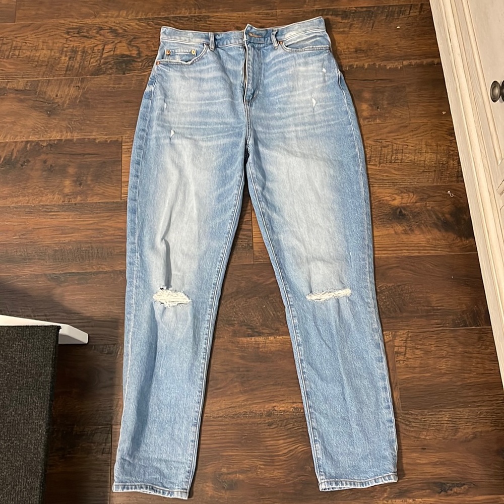 Distressed light-wash high waist boyfriend Loft jeans